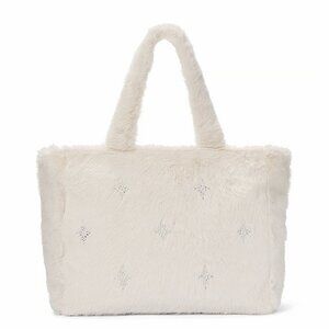 NEW VICTORIA'S SECRET Faux Fur Sparkle Tote Purse Bag Handbag M L Beaded Crystal